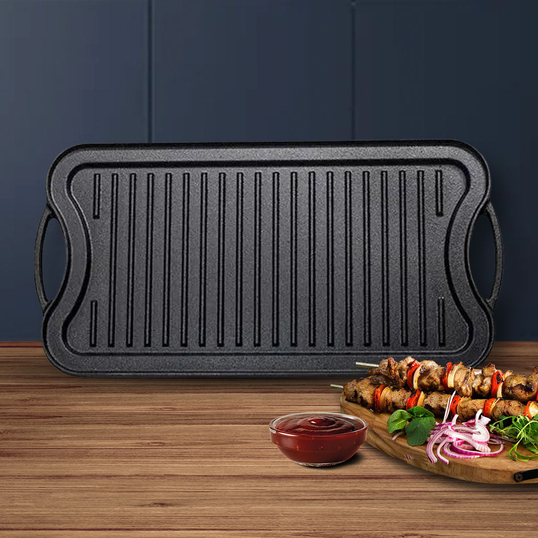 SOGA 2X 50.8cm Cast Iron Ridged Griddle Hot Plate Grill Pan BBQ Stovetop • LUZ-ZPai009X2