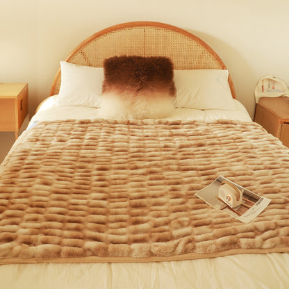 SOGA 150x200cm Throw Blanket Camel Brown Double Layer Rabbit Fur Cozy Comfort with Stylish Decor • LUZ-BlanketFur341