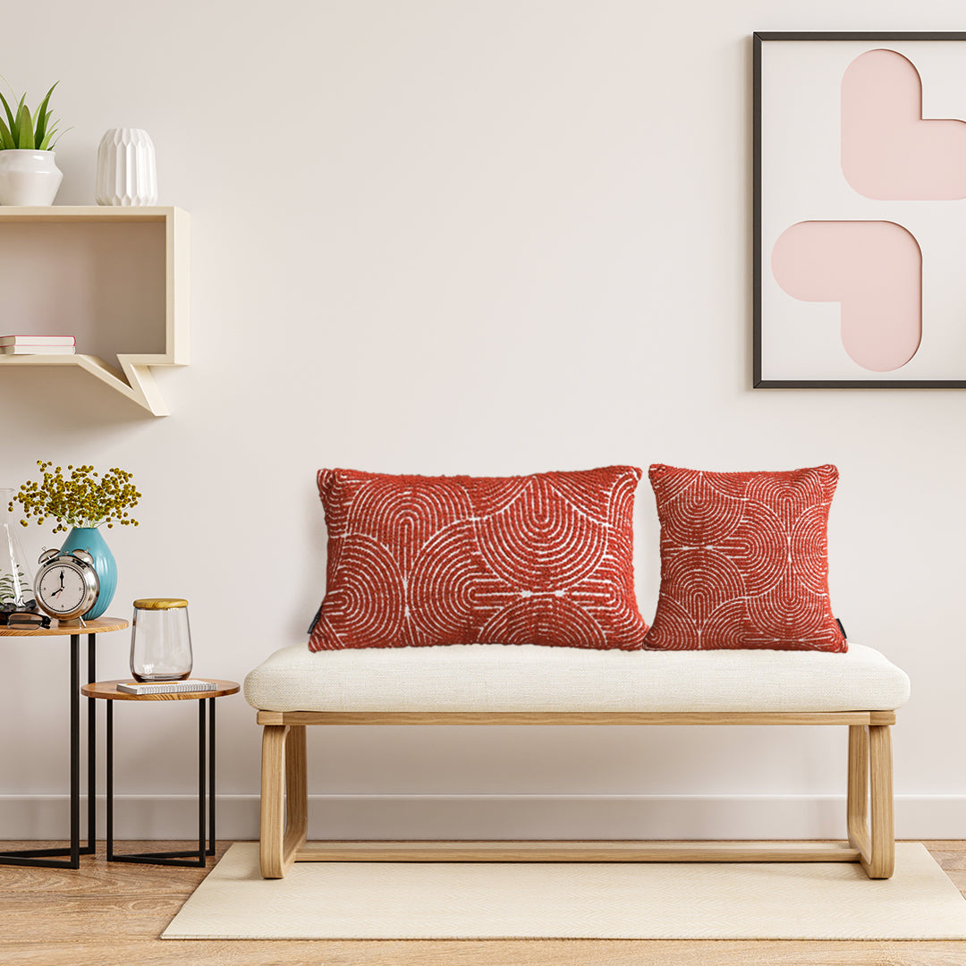 SOGA 2X 30cm Cinnabar Pillow Perfect Burnt Indoor/Outdoor Corded Throw Red Set Lumbar Throw Pillow • LUZ-FrenchCushion219X2