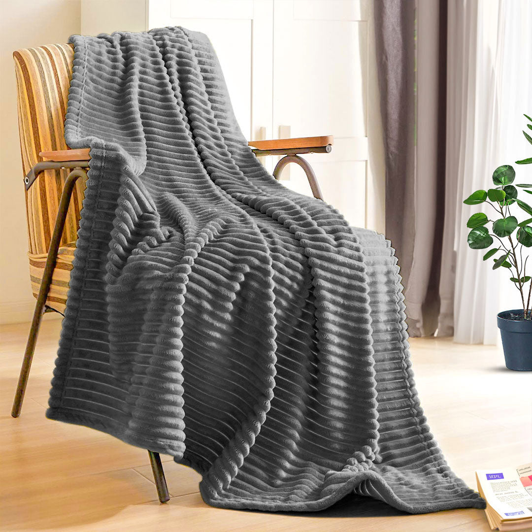 SOGA GreyThrow Blanket Warm Cozy Striped Pattern Thin Flannel Coverlet Fleece Bed Sofa Comforter • LUZ-Blanket319