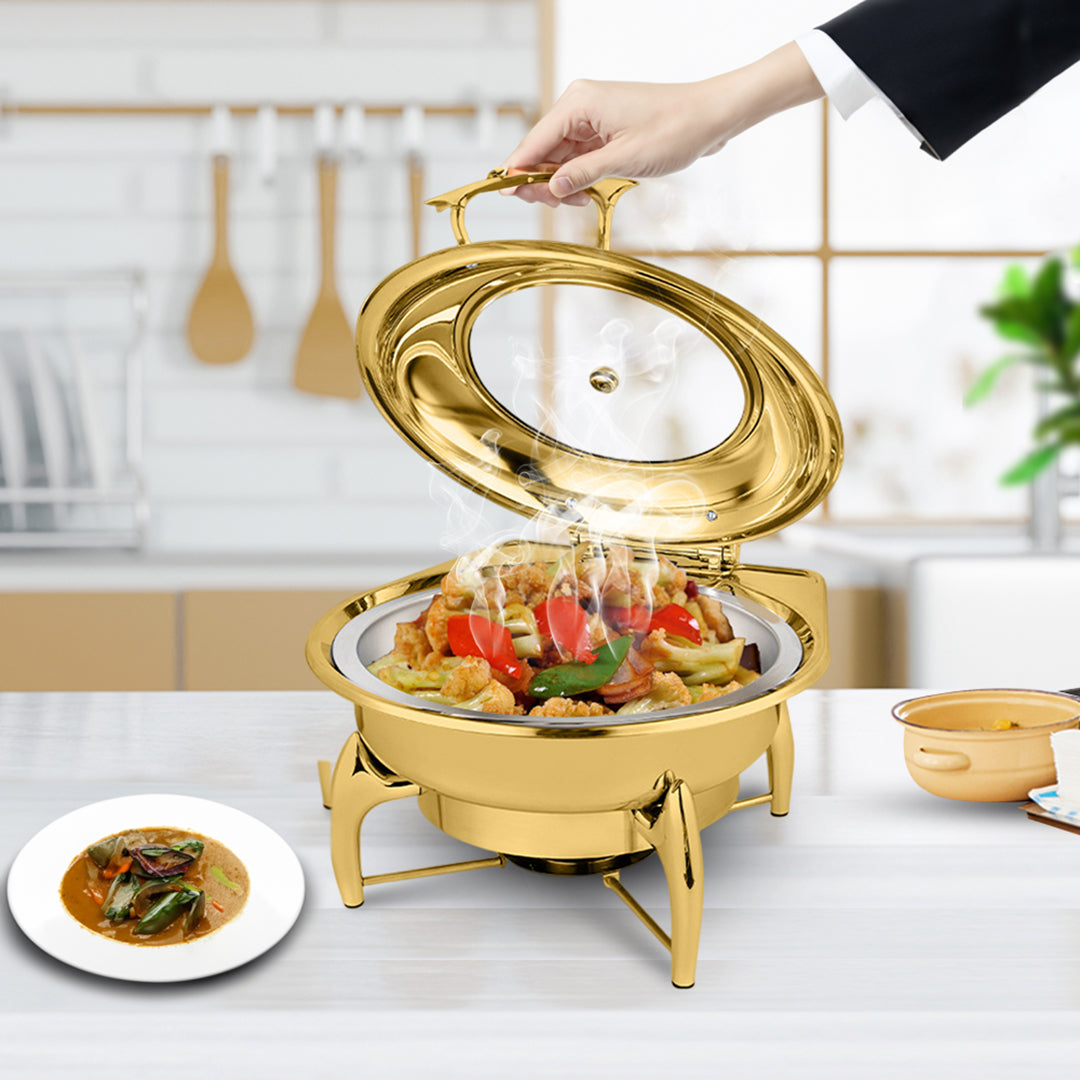 SOGA 2X Gold Plated Stainless Steel Round Chafing Dish Tray Buffet Cater Food Warmer Chafer with Top Lid • LUZ-ChafingDish293X2