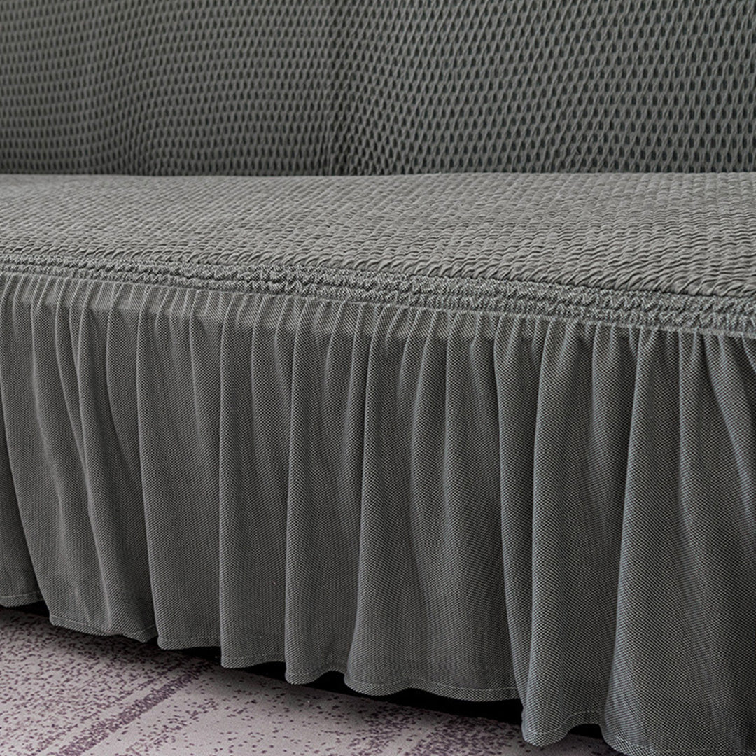SOGA 3-Seater Grey Sofa Cover with Ruffled Skirt Couch Protector High Stretch Lounge Slipcover Home Decor • LUZ-SofaCov7