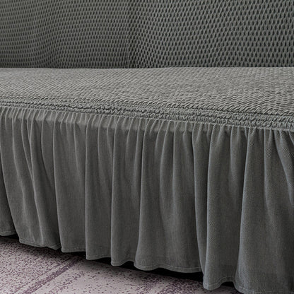 SOGA 3-Seater Grey Sofa Cover with Ruffled Skirt Couch Protector High Stretch Lounge Slipcover Home Decor • LUZ-SofaCov7