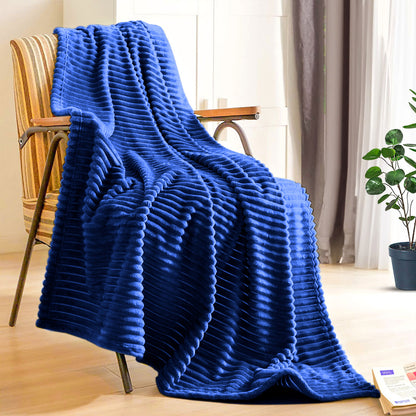 SOGA 2X Blue Throw Blanket Warm Cozy Striped Pattern Thin Flannel Coverlet Fleece Bed Sofa Comforter • LUZ-Blanket317X2