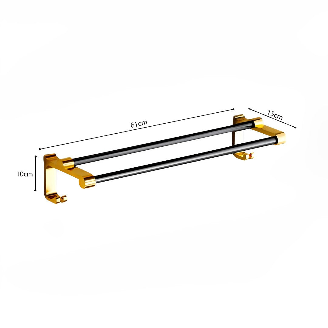 SOGA 61cm Wall-Mounted Double Pole Towel Holder Bathroom Organiser Rail Hanger with Hooks • LUZ-TAN1010