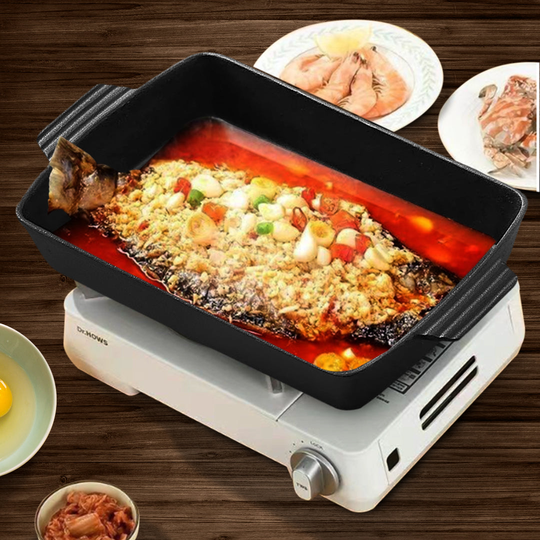 SOGA 2X 38cm Cast Iron Rectangle Bread Cake Baking Dish Lasagna Roasting Pan • LUZ-ZPai031BX2