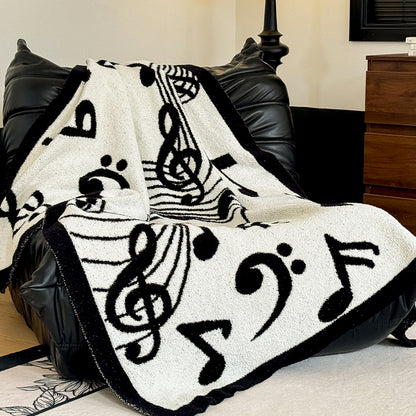 SOGA 2X 130x160cm Throw Blanket Black and White Musical Note Half Fleece Soft Cozy for Music Lovers Stylish • LUZ-Blanket933X2