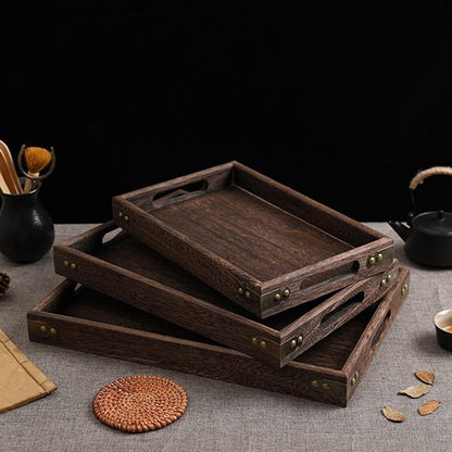 SOGA 2X Small Walnut Rectangle Wooden Tray Breakfast Dinner Serving Board Tea Set Holder Kitchen Home Decor • LUZ-WodE561X2