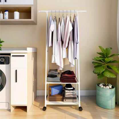 SOGA 2-in-1 Organiser Clothes Shoe Rack Space-Saving Triangular Storage with Wheels White • LUZ-Rack0013