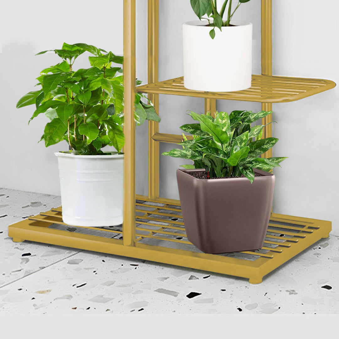 SOGA 2X 8 Tier 9 Pots Gold Metal Plant Stand Flowerpot Display Shelf Rack Indoor Home Office Decor LUZ-FPotH16X2