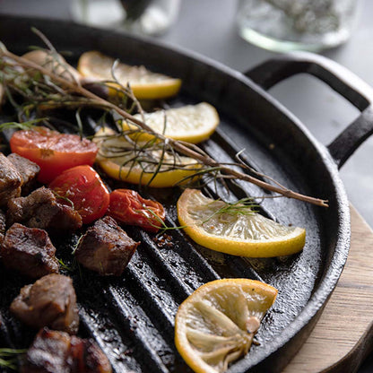 SOGA 30cm Ribbed Cast Iron Frying Pan Skillet Coating Steak Sizzle Platter • LUZ-ZPaiB7