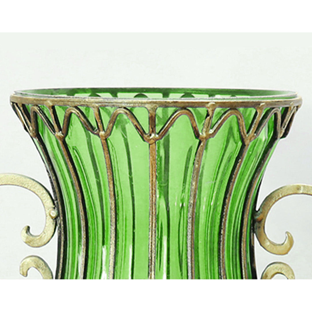 SOGA 51cm Green Glass Tall Floor Vase with 12pcs Artificial Fake Flower Set • LUZ-Vase4880GreenwBlueF12