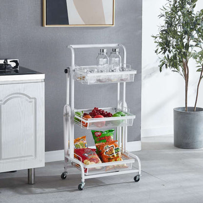 SOGA 3 Tier Steel White Adjustable Kitchen Cart Multi-Functional Shelves Portable Storage Organizer with Wheels • LUZ-KitchenXY033