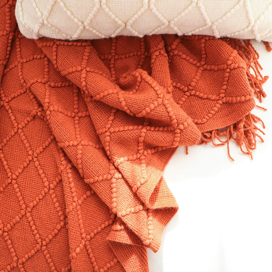 SOGA Red Diamond Pattern Knitted Throw Blanket Warm Cozy Woven Cover Couch Bed Sofa Home Decor with Tassels • LUZ-Blanket905