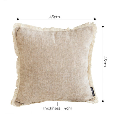 SOGA 45cm Throw Pillow Latte Color Chenille Textured with Tassels Stylish Square Cozy Home Decor LUZ-FrenchCushion278