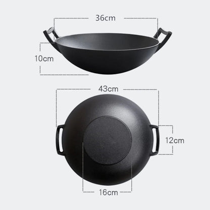 SOGA 36CM Commercial Cast Iron Wok FryPan with Wooden Lid Fry Pan • LUZ-ZPaiB1