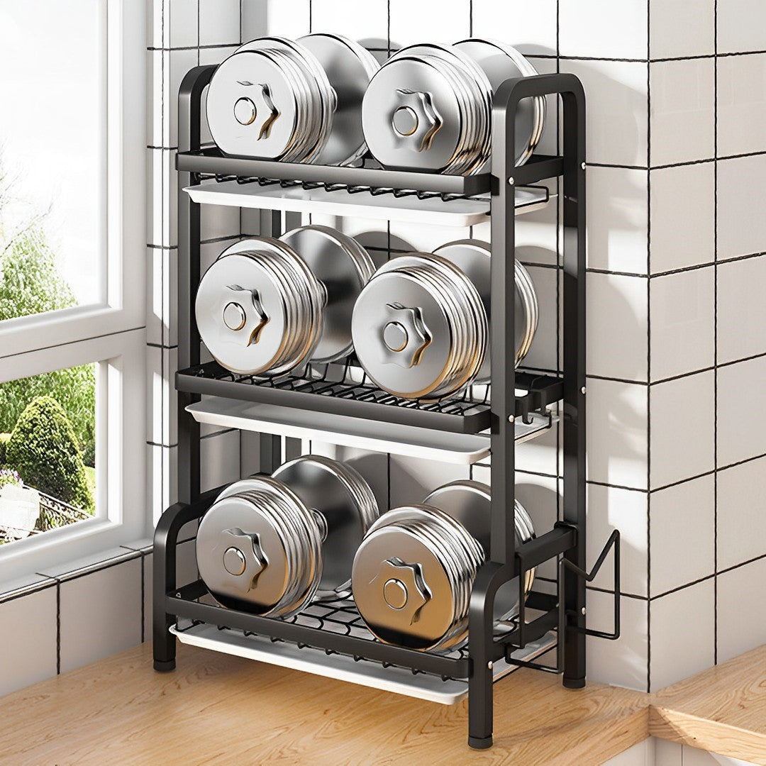 SOGA 3 Tier 62cm Steel Black Kitchen Countertop Drying Rack Dish Plate Cutlery Cutting Board Holder Dish Drainer Kitchen Organiser • LUZ-KitchenXY049AA