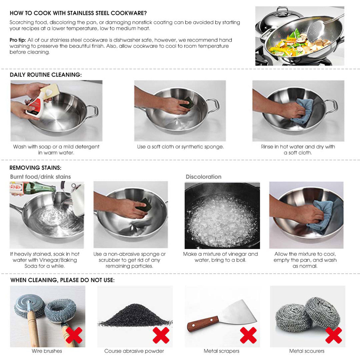 SOGA Stainless Steel Fry Pan 34cm Frying Pan Induction FryPan Non Stick Interior • LUZ-FryPanNS287534CM