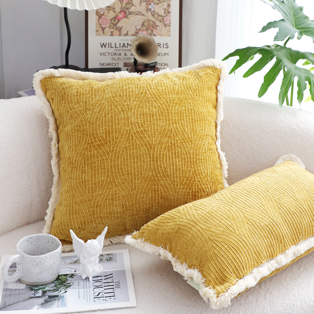 SOGA 2X 50cm Throw Pillow Turmeric Yellow Aesthetic Chenille Texture for Home Decor • LUZ-FrenchCushion313X2