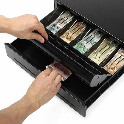 SOGA Black Heavy Duty Cash Drawer Electronic 4 Bills 8 Coins Cheque Slot Tray Pos 410 • LUZ-CashDrawer410