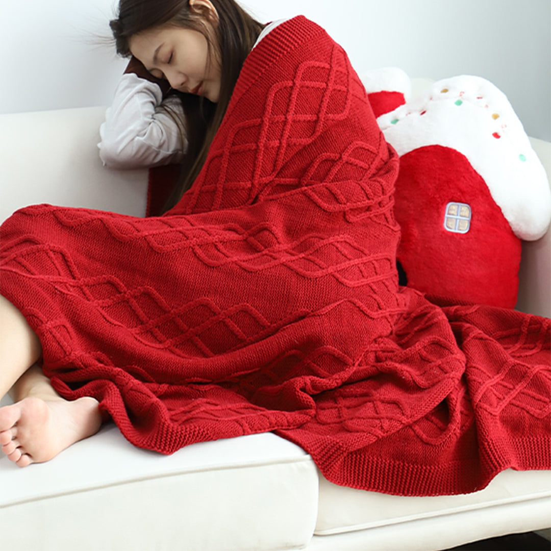 SOGA 130x180cm Throw Blanket Red Christmas Chunky Yarn Woven Decorative Cozy Knit for Holiday Home Decor • LUZ-Blanket936