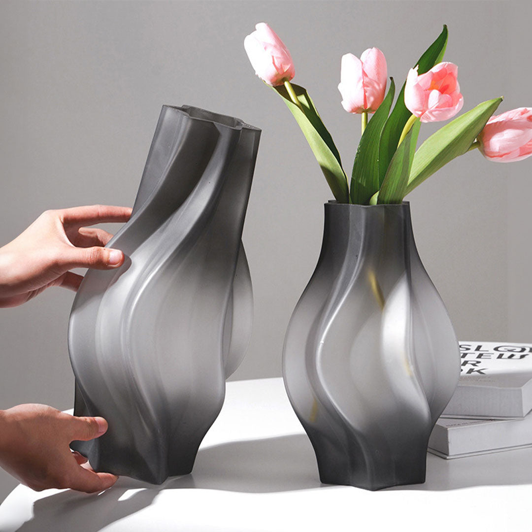 SOGA 33cm Glass Vase Grey with Beautiful glass Bubble Texture Art Vases • LUZ-GVaseGRY32