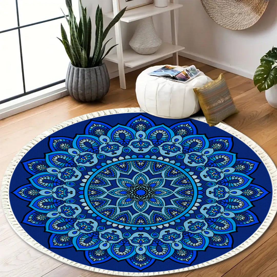 SOGA 90cm Blue Mandala Round Carpet for Living Room Bedroom Anti-slip Doormat, Home Decor • LUZ-CarpetRAG1