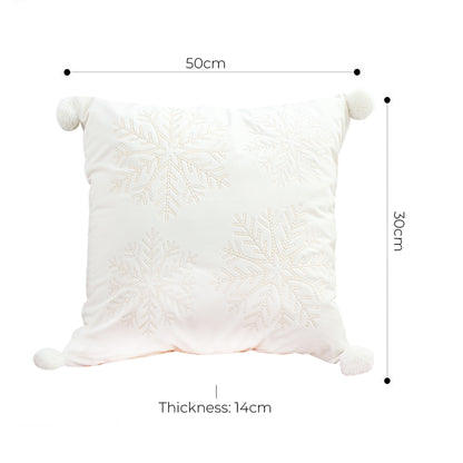 SOGA 2X 45cm Throw Pillow White Soft Plush Cushion Christmas Snowflake Ball Square For festive Holiday LUZ-FrenchCushion267X2