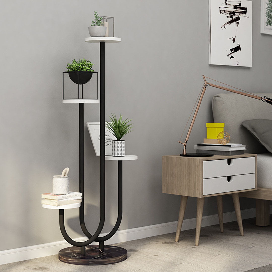 SOGA U Shaped Plant Stand Round Flower Pot Tray Living Room Balcony Display Black Metal Decorative Shelf • LUZ-FPotH100