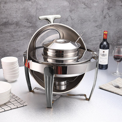 SOGA 2X 6.5L Stainless Steel Round Soup Tureen Bowl Station Roll Top Buffet Chafing Dish Catering Chafer Food Warmer Server • LUZ-ChafingDishV7A1X2