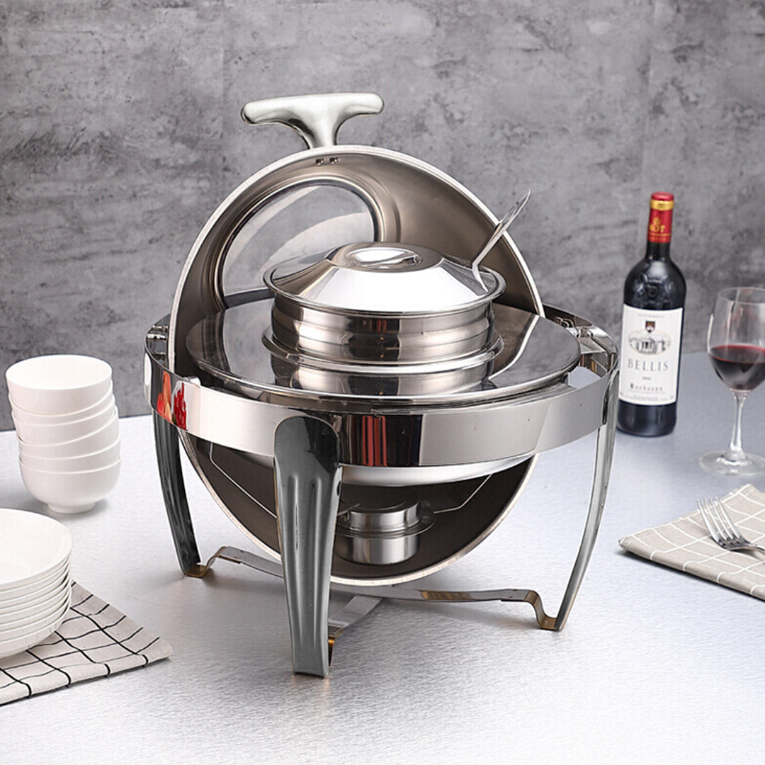 SOGA 4X 6.5L Stainless Steel Round Soup Tureen Bowl Station Roll Top Buffet Chafing Dish Catering Chafer Food Warmer Server • LUZ-ChafingDishV7A1X4