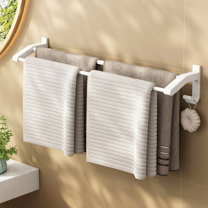 SOGA 62cm White Wall-Mounted Double Pole Towel Holder Bathroom Organiser Rail Hanger with Hooks • LUZ-TAN1048