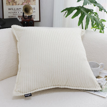 SOGA 2X 50cm Beige Throw Pillow Warm Wabi-sabi Striped Corduroy Square For Home Decor • LUZ-FrenchCushion344X2