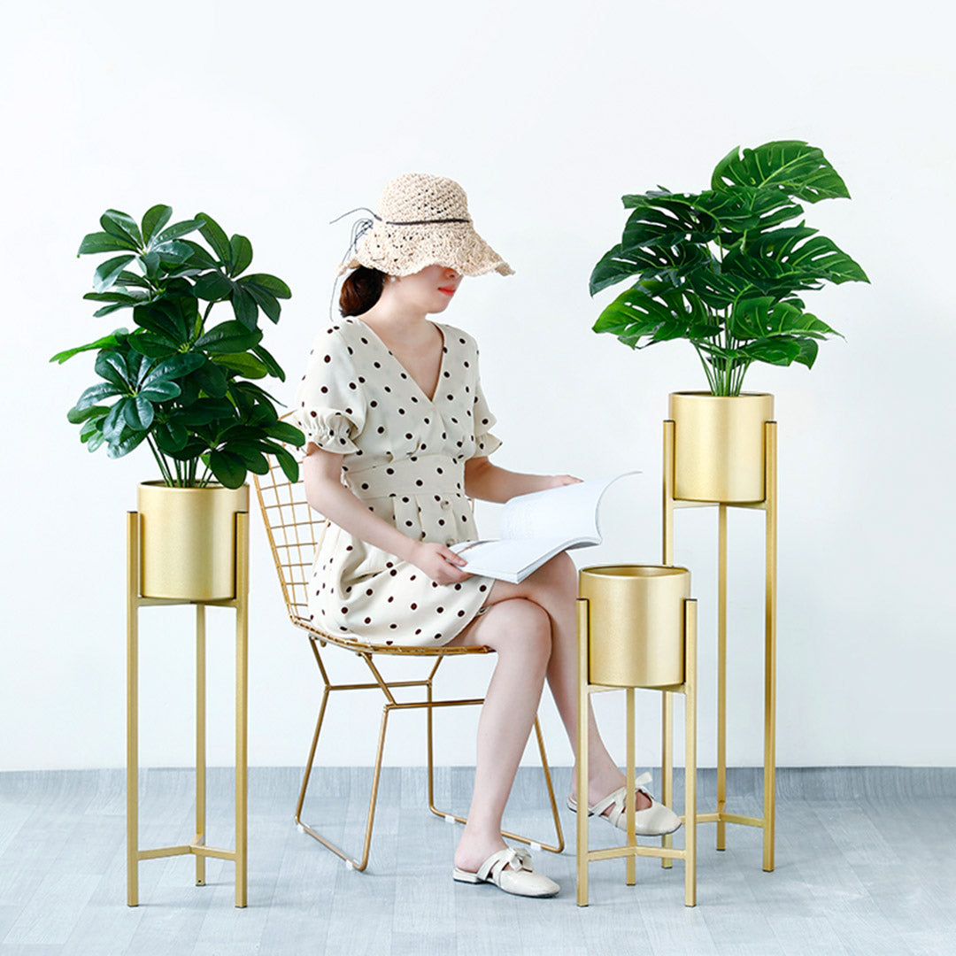 SOGA 60cm Gold Metal Plant Stand with Flower Pot Holder Corner Shelving Rack Indoor Display • LUZ-FPotH62GLD