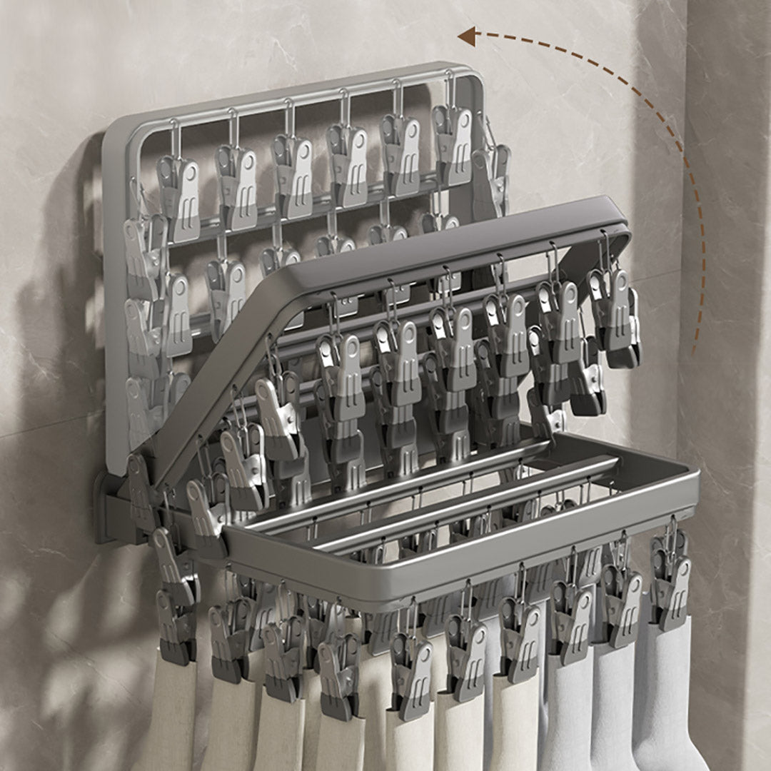 SOGA Wall-Mounted Clothes Hanger Multi-Clamp Laundry Drying Wall Rack • LUZ-TAN1046