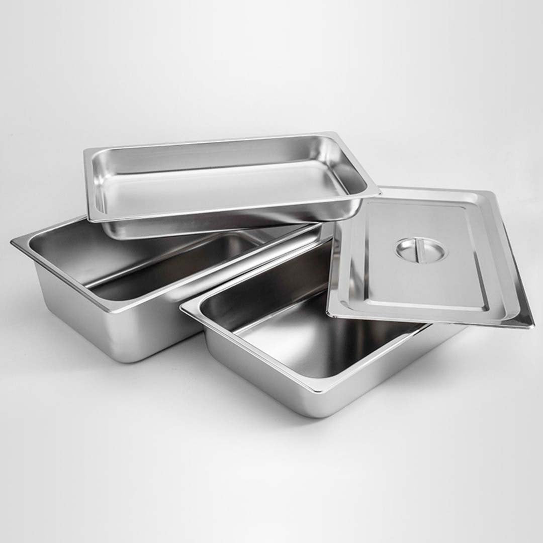SOGA 2X Gastronorm GN Pan Full Size 1/1 GN Pan 6.5cm Deep Stainless Steel Tray With Lid • LUZ-GP5403wLidX2
