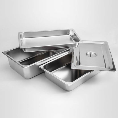 SOGA 2X Gastronorm GN Pan Full Size 1/1 GN Pan 6.5cm Deep Stainless Steel Tray With Lid • LUZ-GP5403wLidX2