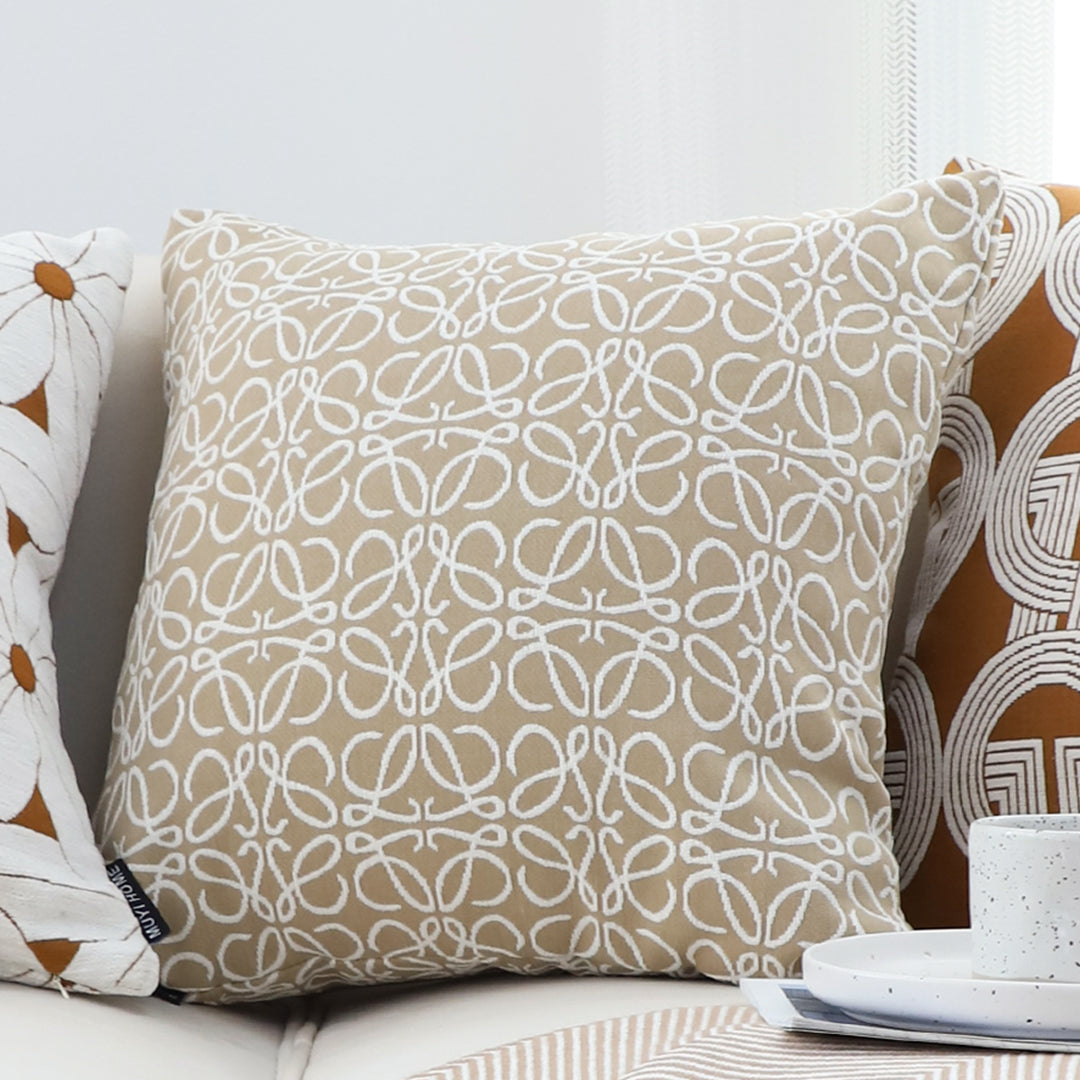 SOGA 2X 50cmThrow Pillow White and Beige Geometric Pattern Accent for Home Decor • LUZ-FrenchCushion337X2
