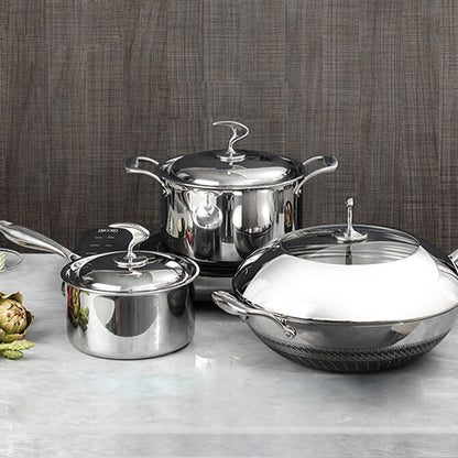 SOGA 6 Piece Cookware Set 18/10 Stainless Steel 3-Ply Frying Pan, Milk, and Soup Pot with Lid • LUZ-SSPanPotSet