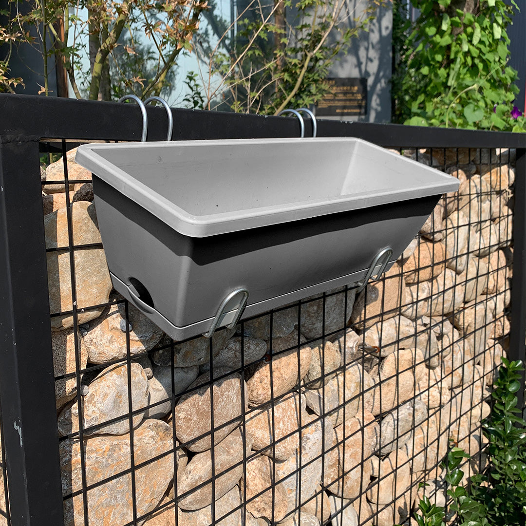 SOGA 49.5cm Gray Rectangular Planter Vegetable Herb Flower Outdoor Plastic Box with Holder Balcony Garden Decor Set of 4 • LUZ-PlantBox4H