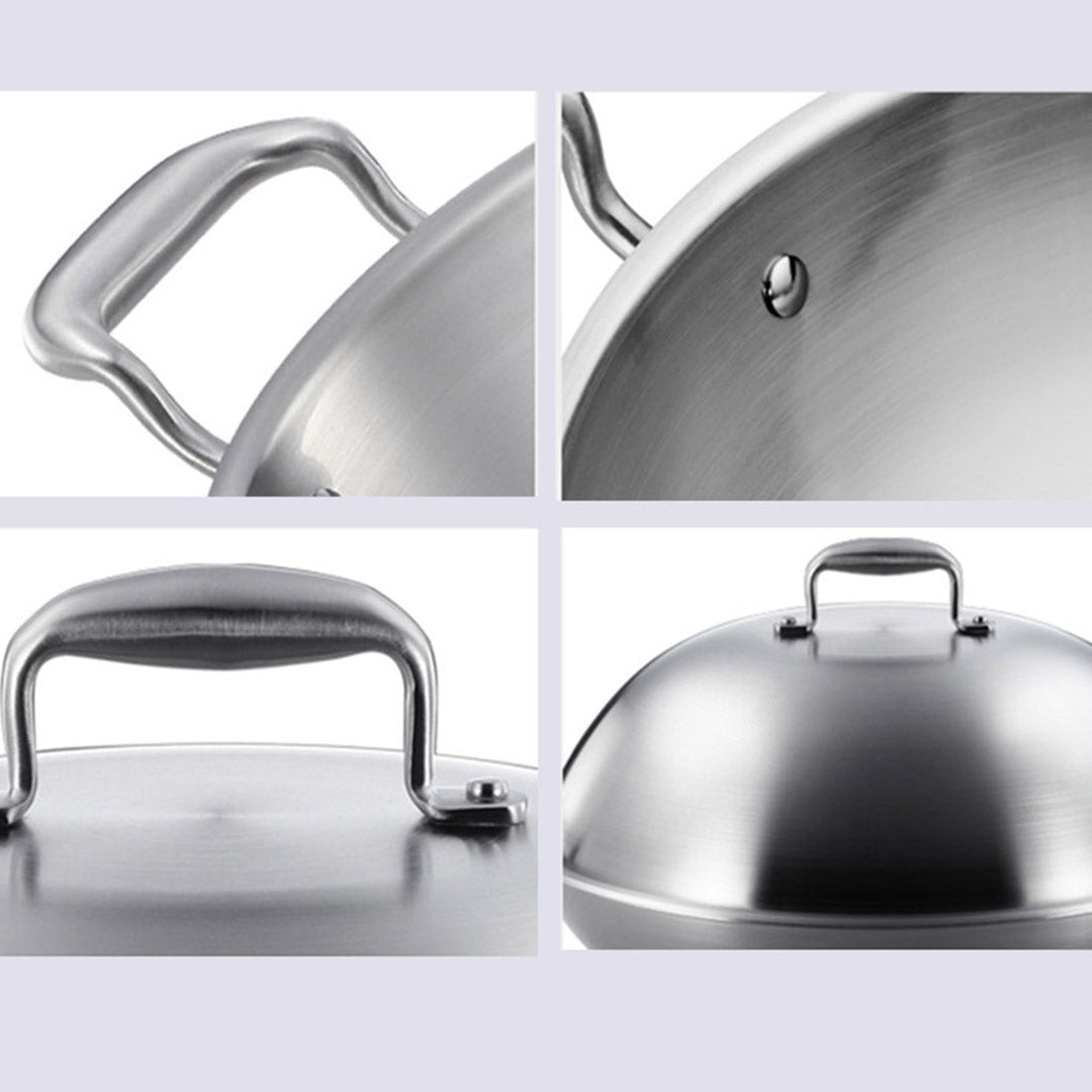 SOGA 2X 3-Ply 42cm Stainless Steel Double Handle Wok Frying Fry Pan Skillet with Lid • LUZ-WokTRIFPG42X2