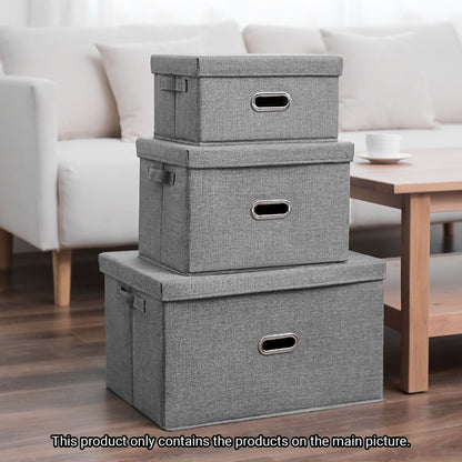 SOGA Grey Large Foldable Canvas Storage Box Cube Clothes Basket Organiser Home Decorative Box • LUZ-SBox003