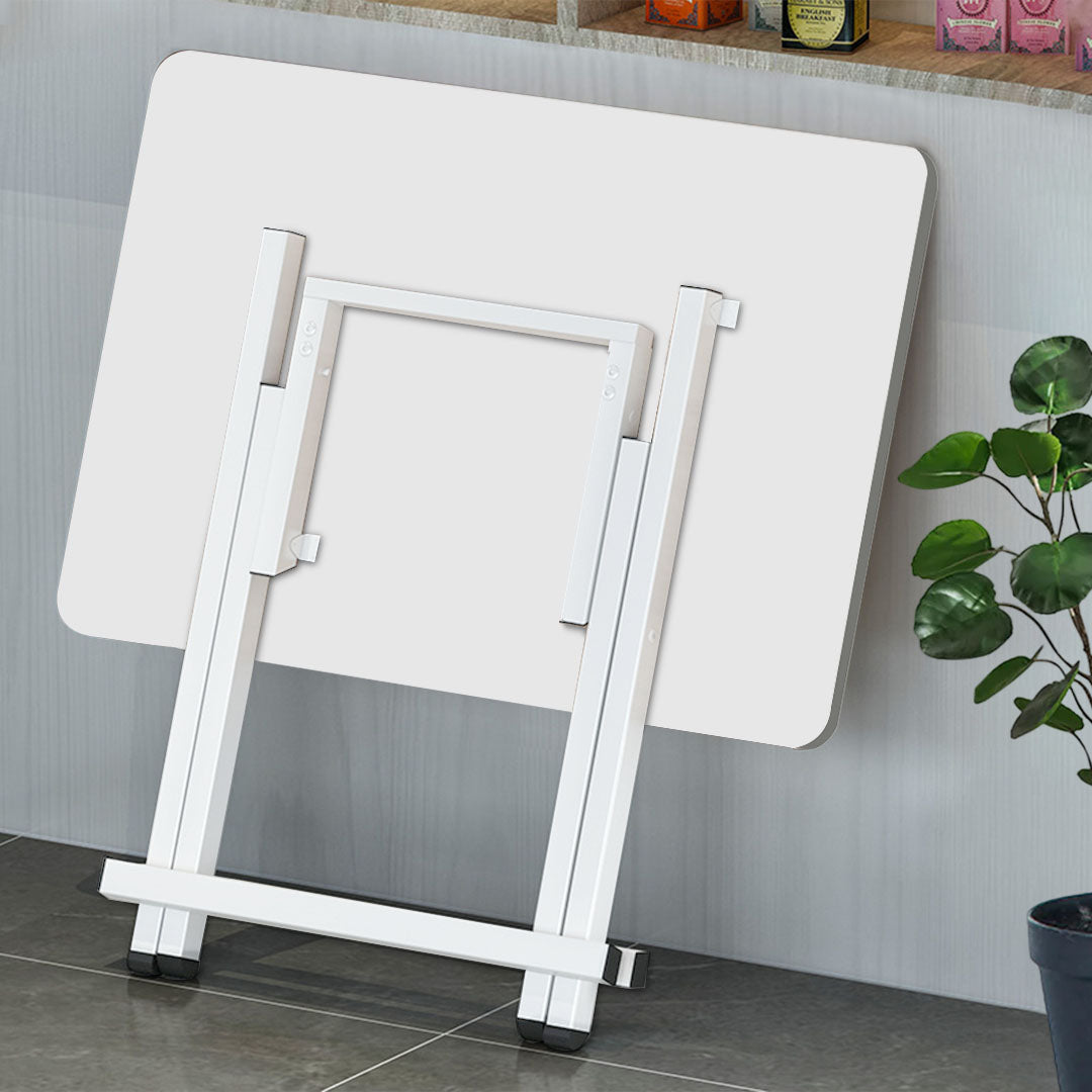 SOGA White Dining Table Portable Square Surface Space Saving Folding Desk with Lacquered Legs  Home Decor • LUZ-TableSQ731