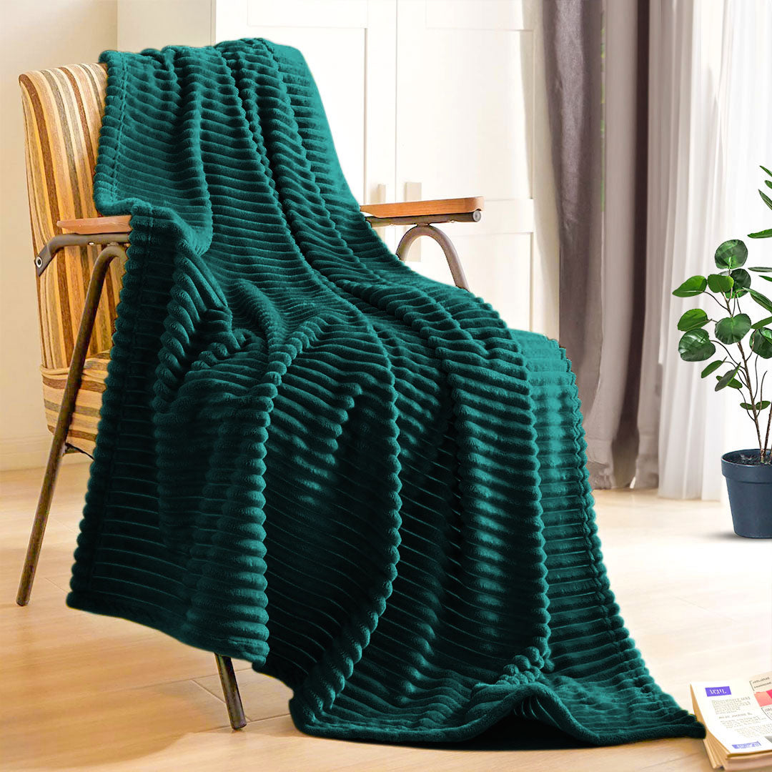 SOGA 2X Dark GreenThrow Blanket Warm Cozy Striped Pattern Thin Flannel Coverlet Fleece Bed Sofa Comforter • LUZ-Blanket316X2