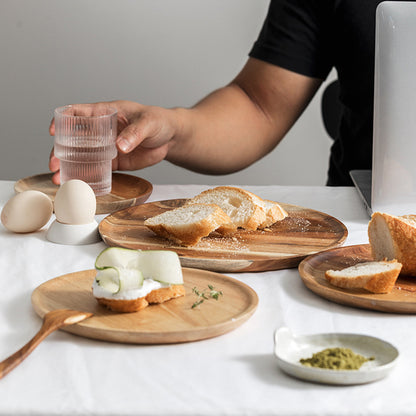 SOGA 2X 25cm Brown Round Wooden Centerpiece Serving Tray Board Home Decor • LUZ-WodE591X2