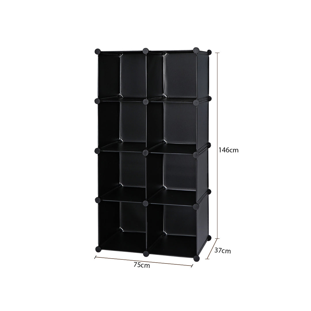 SOGA 4 Tier 8-Cube Black Portable Wardrobe Divide-Grid Modular Storage Organiser Foldable Closet • LUZ-Wrobe1766