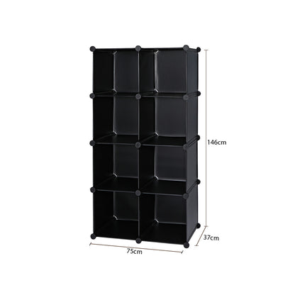 SOGA 4 Tier 8-Cube Black Portable Wardrobe Divide-Grid Modular Storage Organiser Foldable Closet • LUZ-Wrobe1766