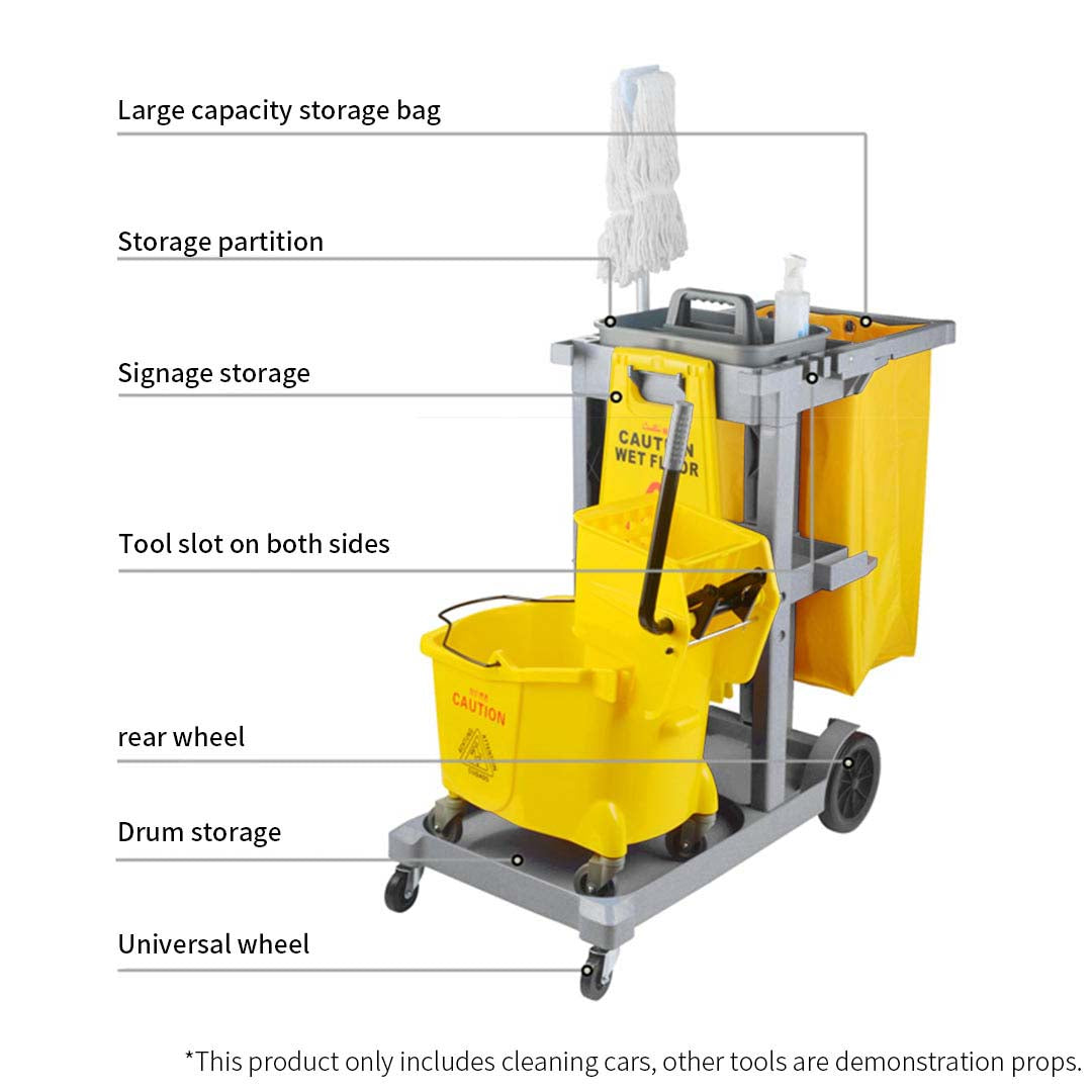 SOGA 2X 3 Tier Multifunction Janitor Cleaning Waste Cart Trolley and Waterproof Bag • LUZ-FoodCart033GWGrayX2