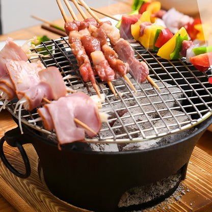 SOGA 2X Small Cast Iron Round Stove Charcoal Table Net Grill Japanese Style BBQ Picnic Camping with Wooden Board • LUZ-Zpai056SmlX2