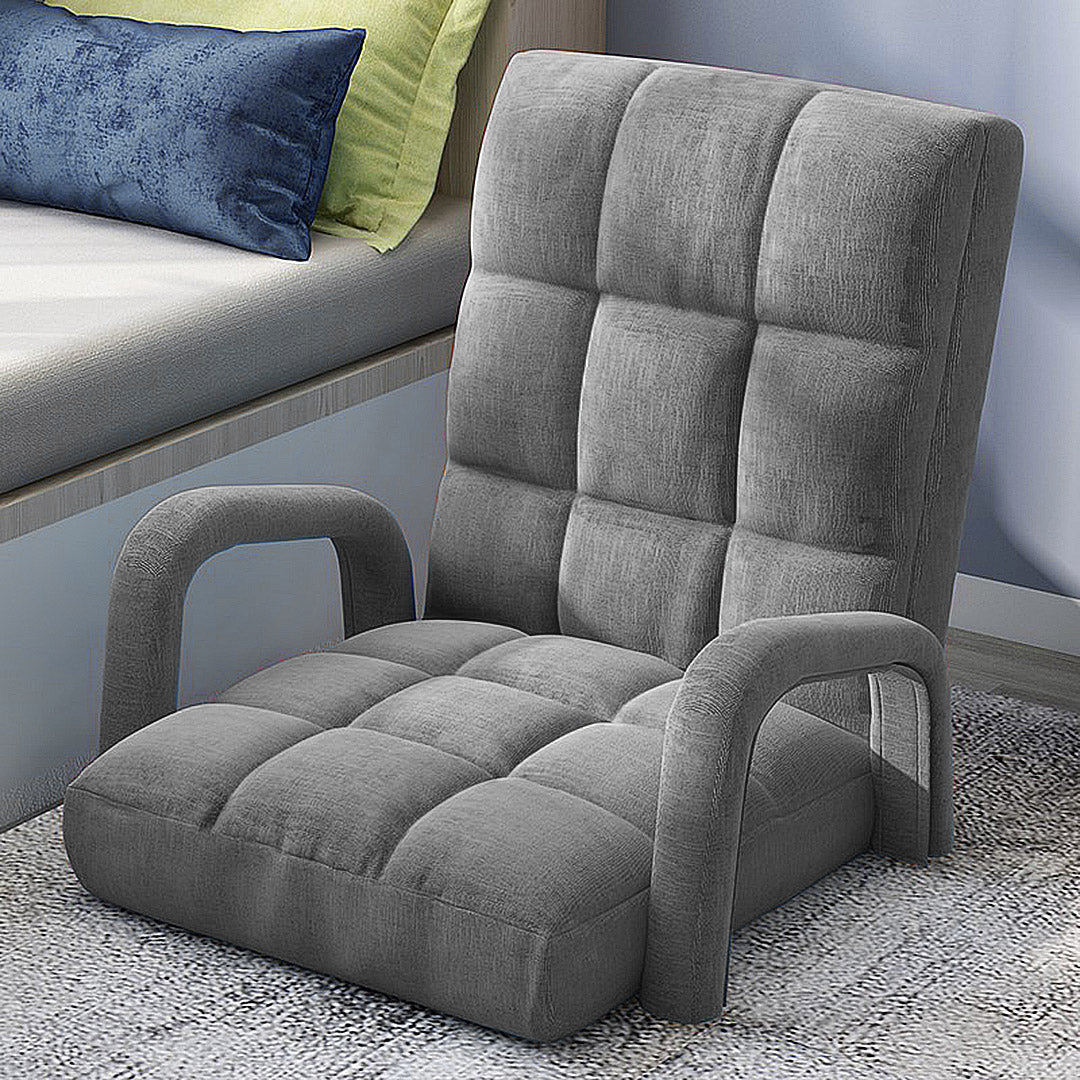 SOGA 4X Foldable Lounge Cushion Adjustable Floor Lazy Recliner Chair with Armrest Grey • LUZ-LoungeArmGreyX4
